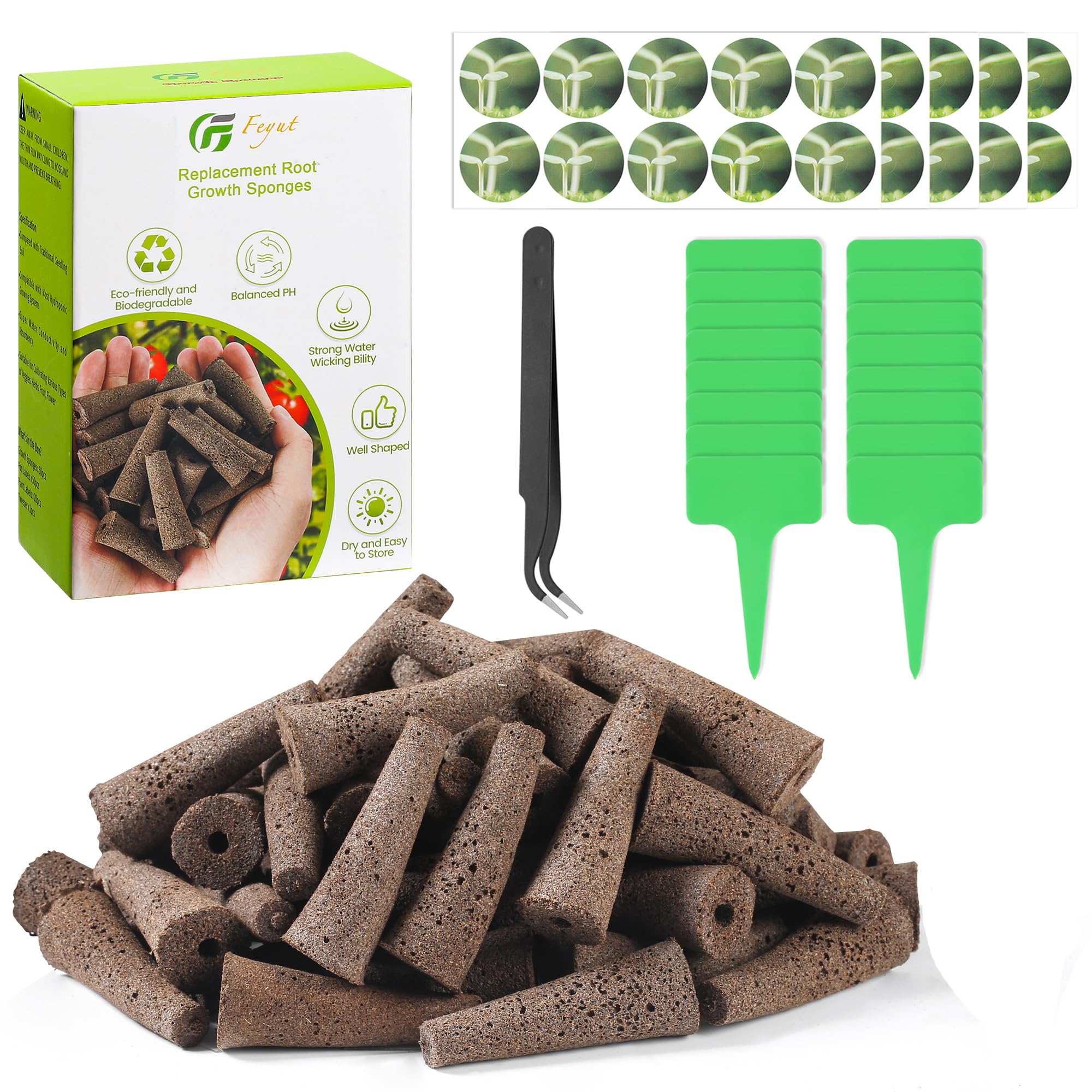 Photo 1 of 121 Pack Seed Starter Pods Kit for AeroGarden, Including 50pcs Grow Sponges, 50pcs Pod Lables, 1 Tweezers & 20pcs Tags, Replacement Root Growth Sponge for Most Hydroponics Growing System Seed Pods