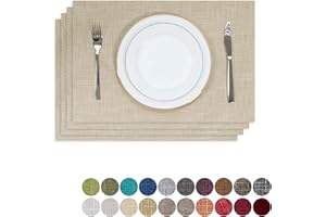 K KEVIN TEXTILE Kevin Textile Table Mats Set of 4 Heat Resistant Washable Placemats for Parties Buffet Dinner, 13 x 19 inches, Light Beige