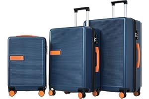Merax Contrast Color 3 Piece Luggage Set Hardside Spinner Suitcase with TSA Lock 20" 24' 28" Available, Orange Blue, 20/24/28 Inch