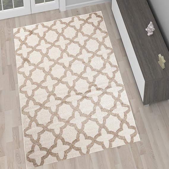 Tapiso Designer Teppich Wohnzimmer Teppich KURZFLOR Creme MODERN MAROKKANISCH Muster 80 x 150 cm