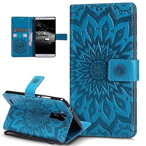 Kompatibel mit Huawei Ascend Mate 7 Hülle,Prägung Mandala Blumen Sonnenblume Muster PU Lederhülle Flip Hülle Cover Schale Stä