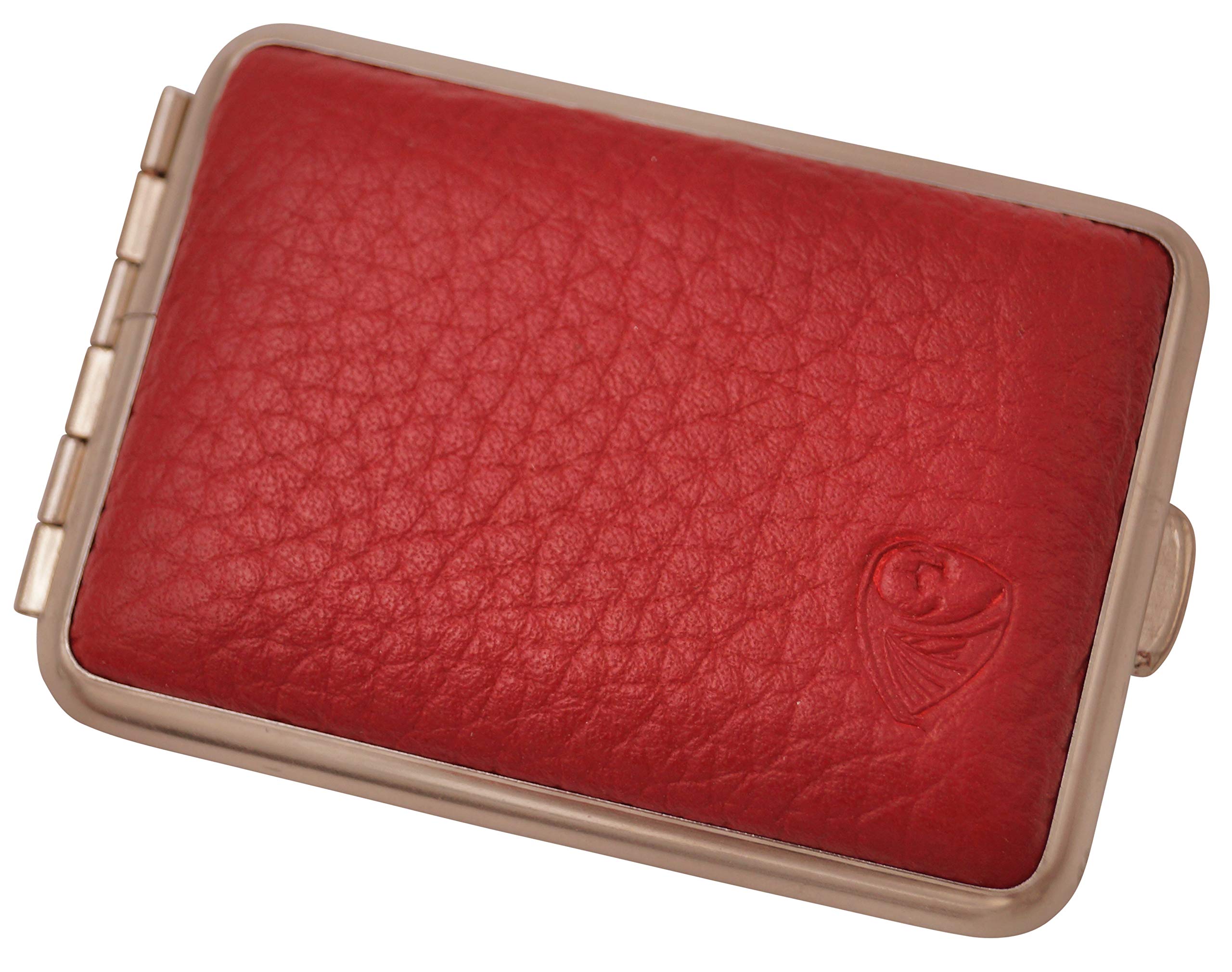 GERMANUS Tobacco Case Pill Box Tablet Dispenser, Made in Germany, Red Leather