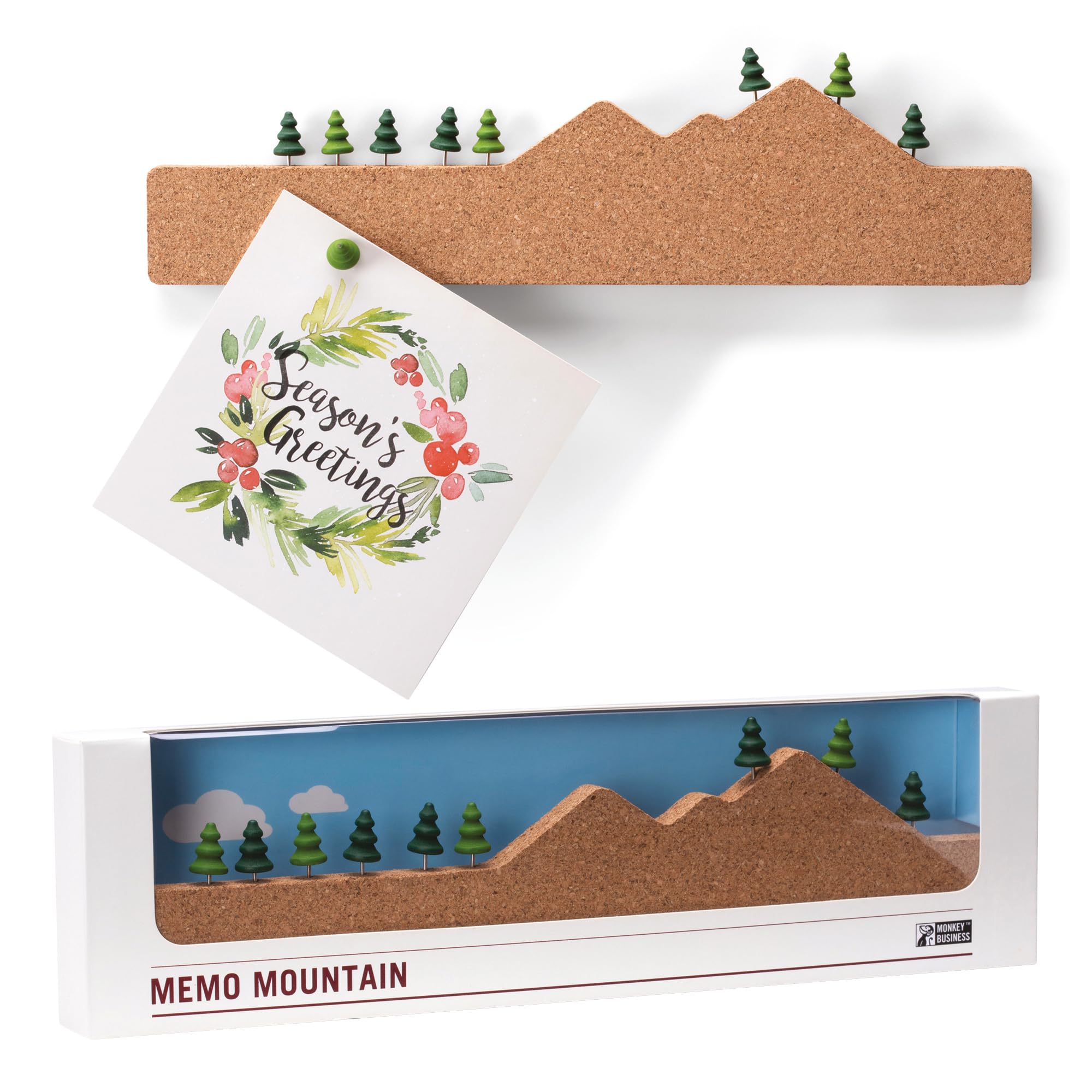 Monkey Business Memo Mountain Cork Board Strip - Corkboard Pin Board with Mountain Scene Pushpins, Office Accessories, Cute Cork Boards for Walls — image 1