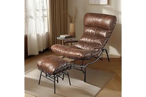 ALTRIGUS Lazy Lounge Chaise Chair with Ottoman, Cozy Accent Rocking Chairs for Adults with Arm Cushion Armrest, Comfy Reading Book Chair with Gilder Ottomans for Bedroom Living Room, Dark Brown, Faux Leather