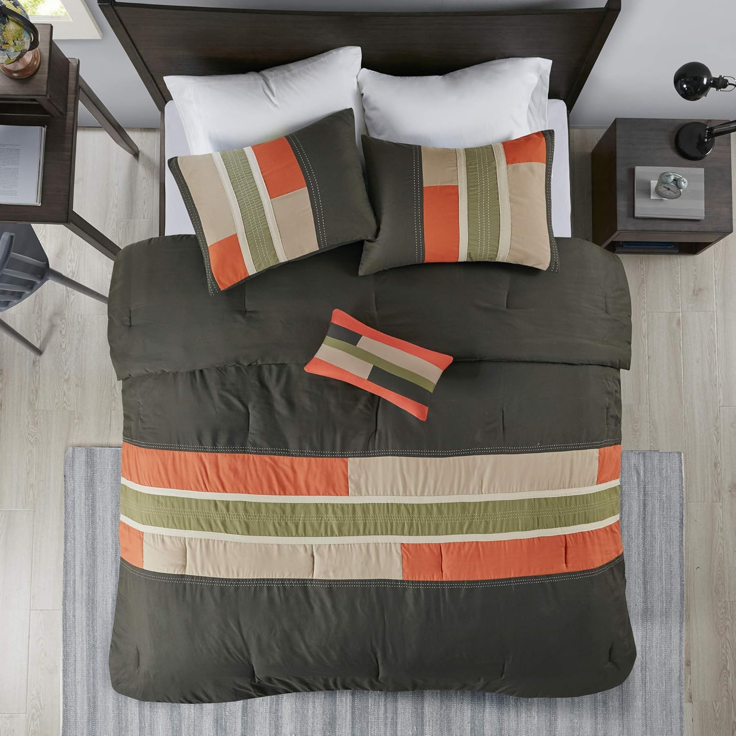 Amazon Com Mi Zone Pipeline Printed Comforter Set Full Queen Olive Home Kitchen