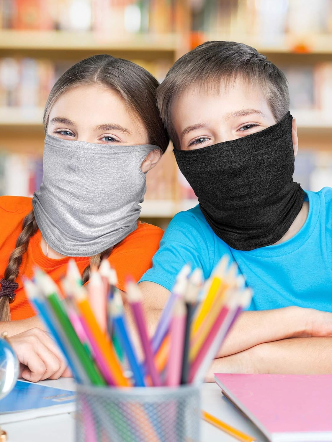 Boao 6 Pieces Kids Summer Neck Gaiter Ice Silk Face Cover Bandanas Non-Slip Balaclava Neck Cover (Solid and Printed Color): Clothing