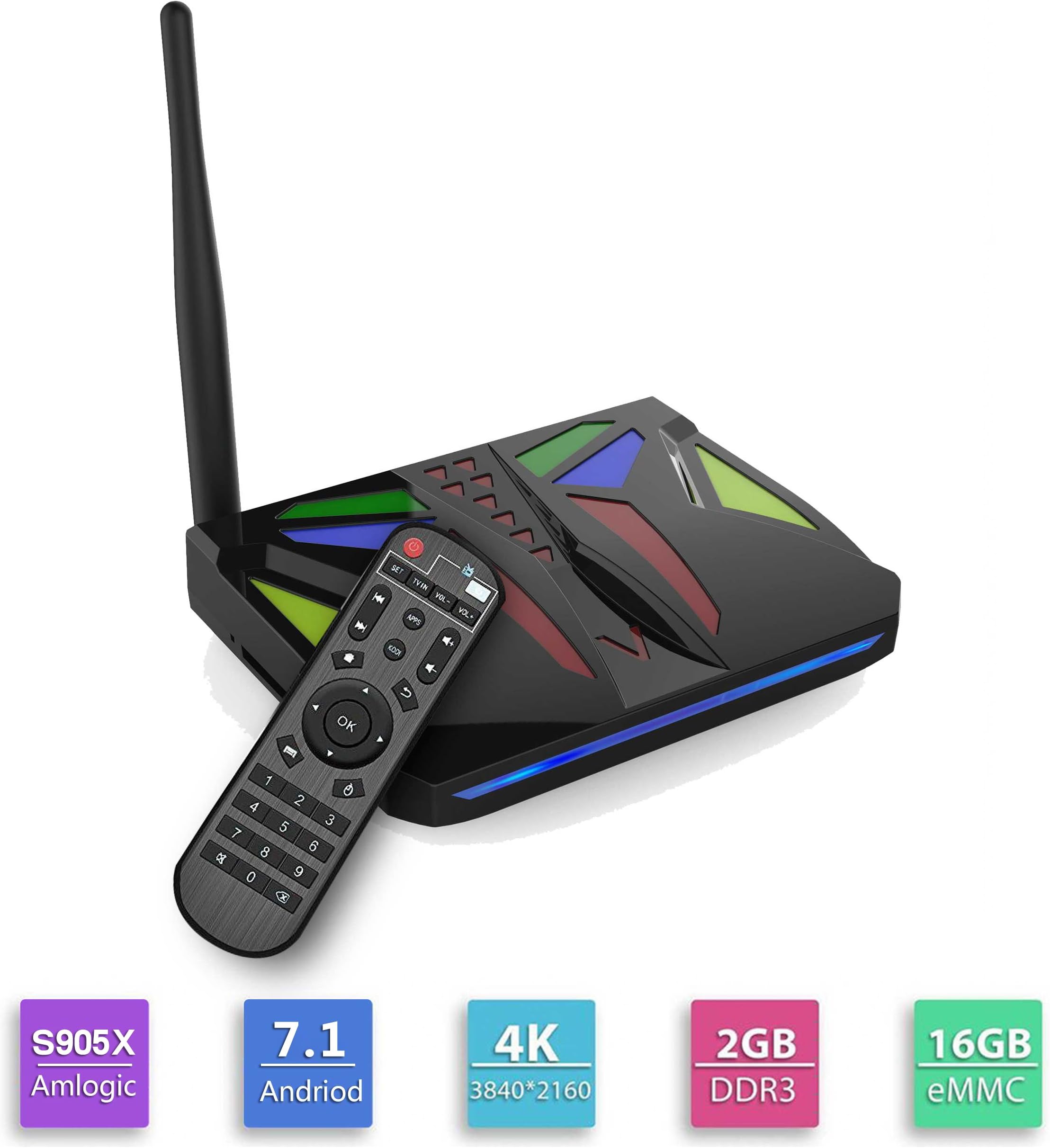 V-Box 4K Smart Android 7.1 Tv Box 2GB RAM 16GB EMMC Amlogic S905x Quad Core Mini Pc Support 3D H265 VP9 Wifi Bluetooth HDMI