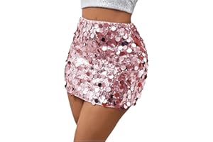 Floerns Women's Contrast Sequin High Waist Shining Party Bodycon Mini Skirt