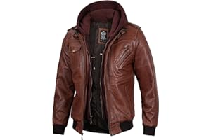 Decrum Hooded Leather Jacket Men - Bomber Leather Jackets For Men With Removable Hood