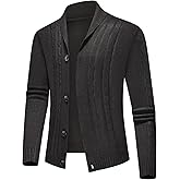 Lamgool Men's Shawl Collar Cardigan Sweater Slim Fit Cable Knit Casual Button Down Sweaters for Fall Winter