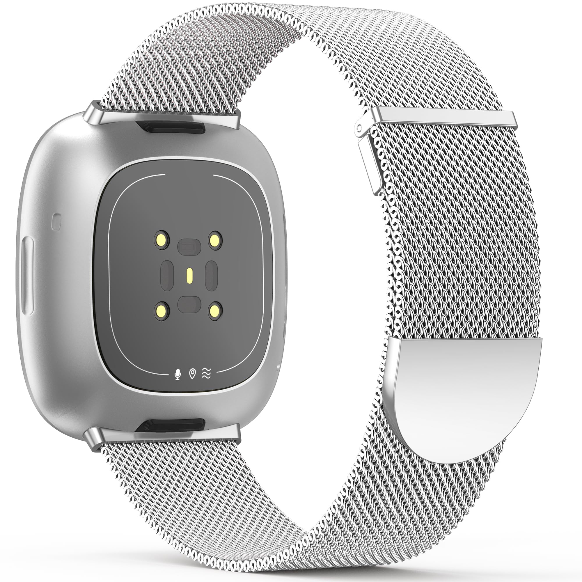 Higgs Strap Compatible with Fitbit Versa 3/4, Sense 2 - Dual Magnetic Adjustable Metal Strap for Women & Men, Silver