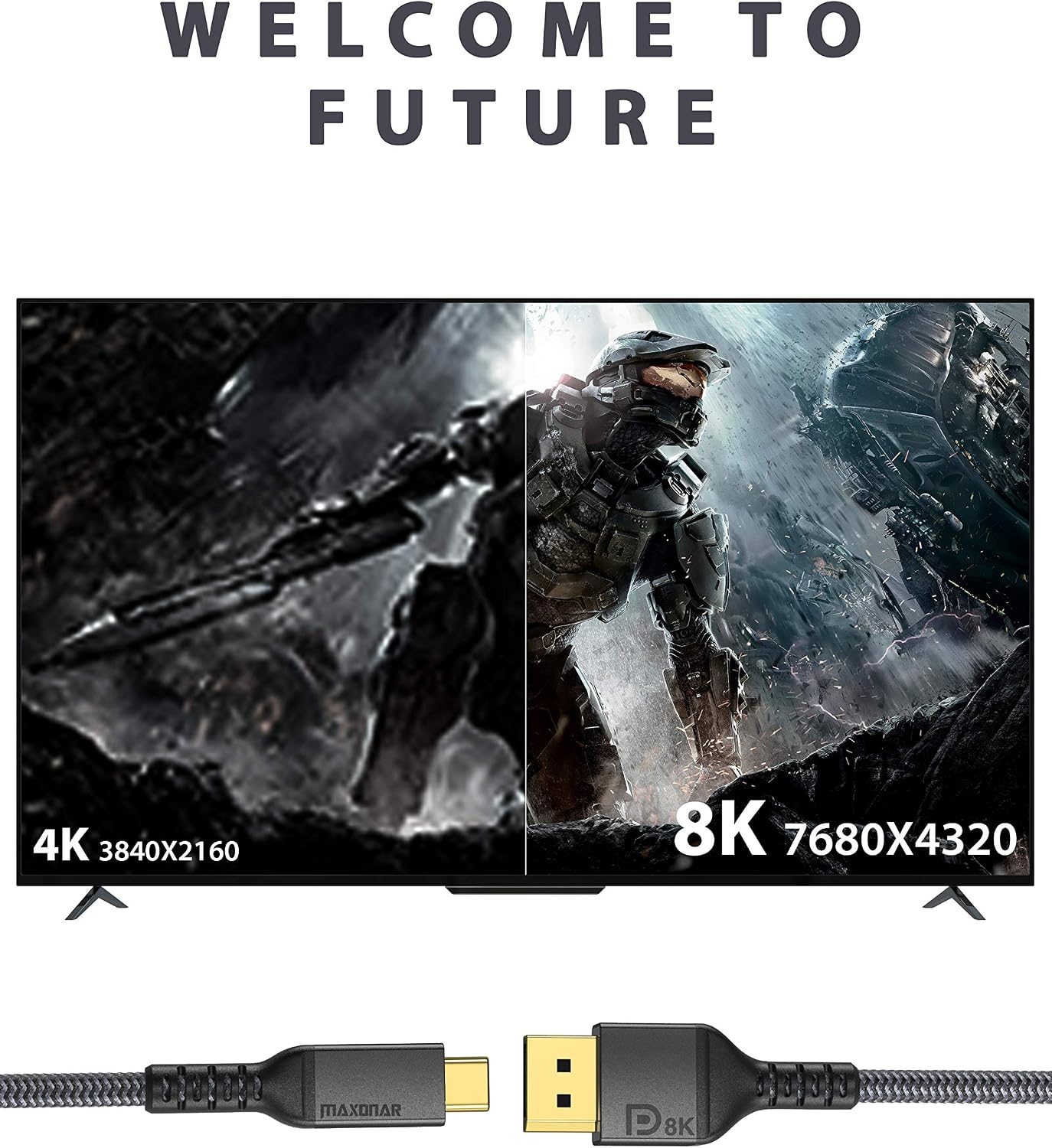 Maxonar USB C to DisplayPort Cable 3M/10Ft 8K@60Hz 4K@60Hz/144Hz/120Hz 5K@60Hz 2K@240Hz/165hz Thunderbolt 3 to DisplayPort Cable DP1.4 Adapter HDR10 for M1 MacBook Pro 2021 - Image 3