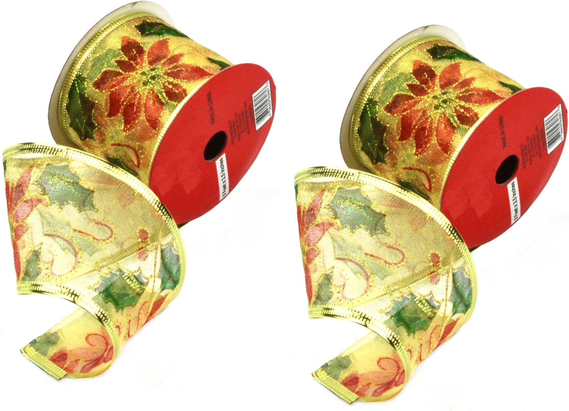 Christmas Decorative Gift and Tree Wired Ribbon 2.5"W x 9FT Spool (Pack of 2) (Mistletoe)