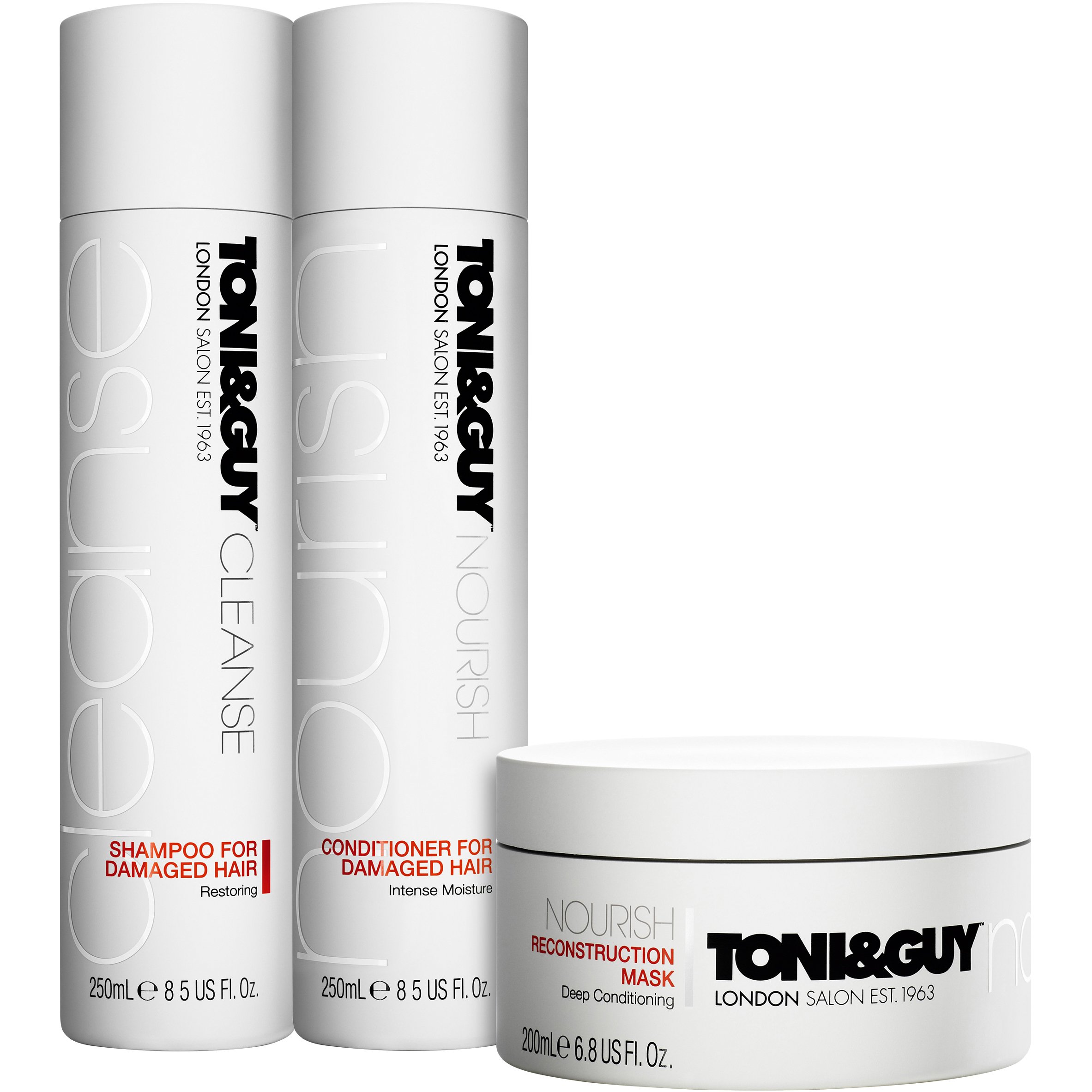 TONI&GUY Nourish & Repair Shampoo, Conditioner and Reconstructin Mask Trio