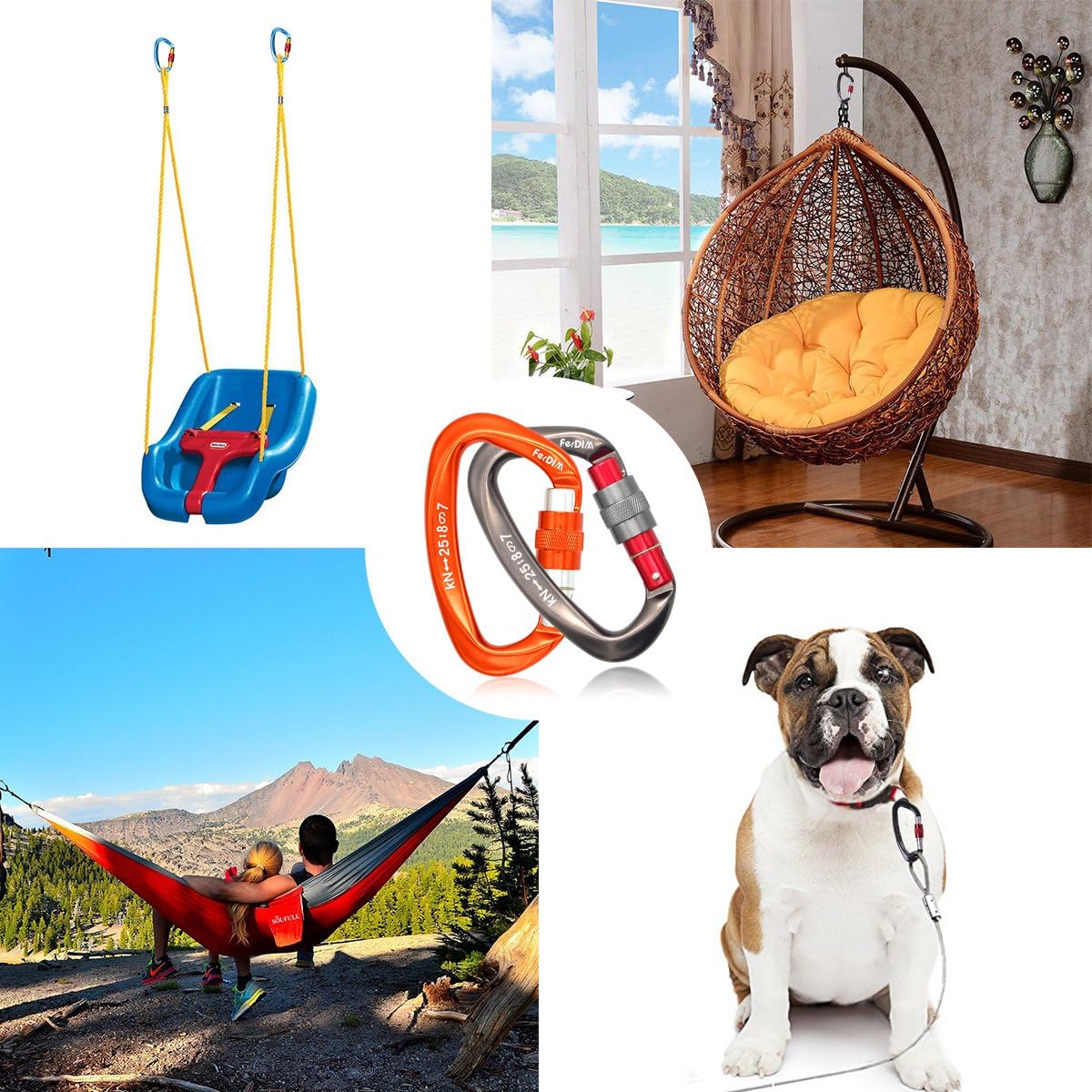 FerDIM Climbing Carabiner 25KN (5620 lbs) CE Certified Professional Heavy Duty Strong Caribeaners Clip for Rock Climbing Rappelling Swinging Tree Climbing Dog Leash D-Shaped Large Size : Sports & Outdoors