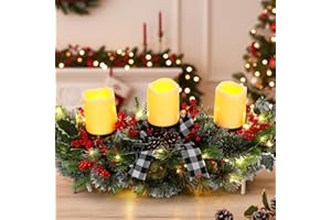 Baquler LED Christmas Candle Holder Centerpiece with 3 Candle Led Battery Operated Artificial Christmas Table Decorations Base Candelabrum for Dining Room Kitchen Indoor Home (Black and White)