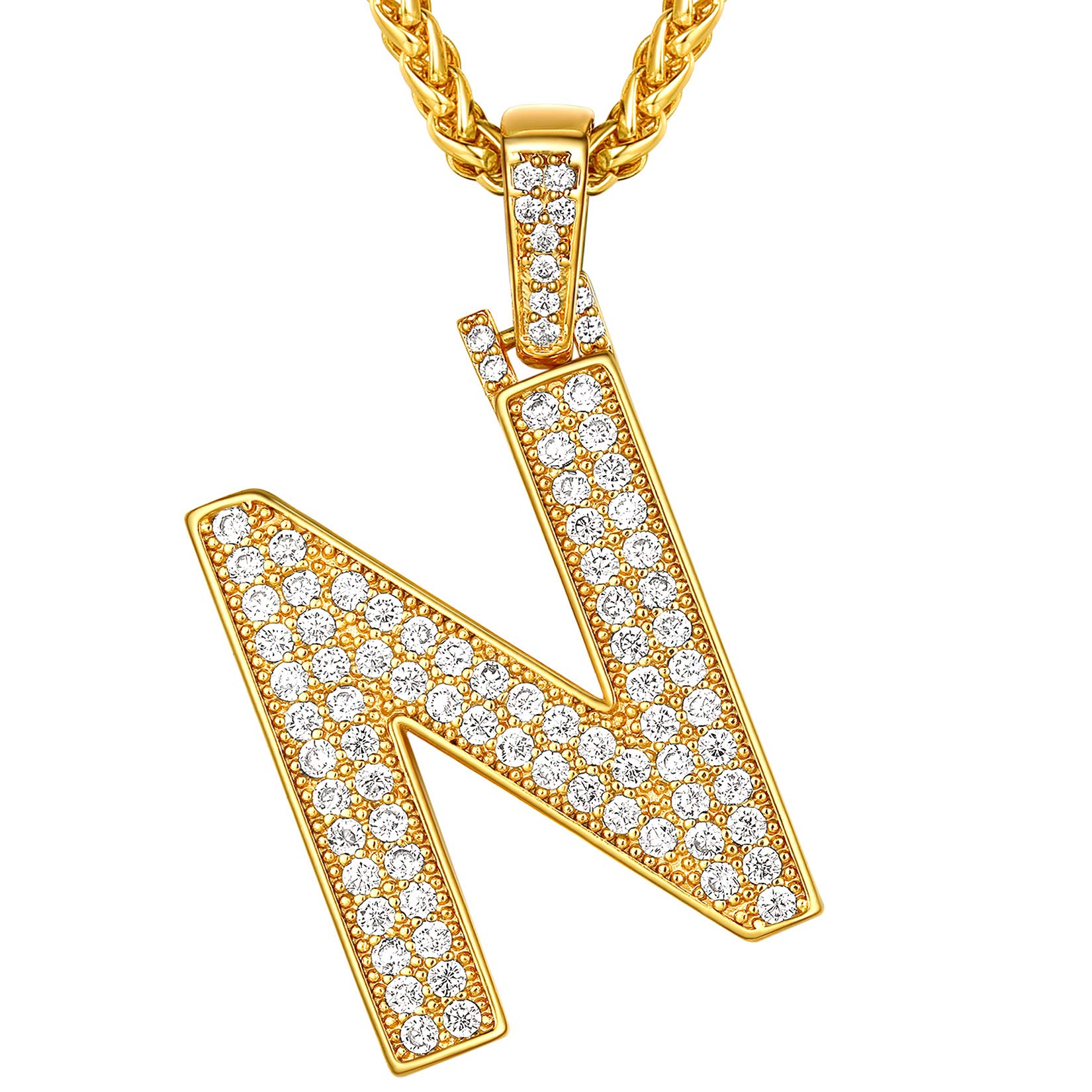Suplight Mens Gold Plated CZ Pendant Necklace, Gold N Necklace, Hip Hop Pendants for Men, A to Z Alphabet Initial Letter Necklaces