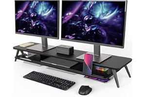 Fenge Dual Monitor Stand, Monitor Stands Riser for 2 monitors, 42.5 Inch Wood Desk Shelf with Storage Organizer and Cable Management for Office Desk Accessories