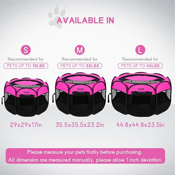 GOOZII PORTABLE DOG PLAYPEN FOR SMALL DOGS INDOOR OUTDOOR, FOLDABLE PET PUPPY PLAYPENS KENNEL TENT WITH TOP COVER DOOR FOR HOUSE CAT KITTY FOR DOG LOVER AS (MEDIUM SIZE, PINK)