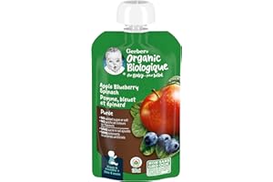 GERBER Organic Purée, Apple Blueberries Spinach, Baby Food, Case of 12, 1.5 L