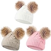 3 Pieces Baby Beanies Toddler Kids Hats Winter Double Pompom Beanies Caps Knitted for Girls Boys
