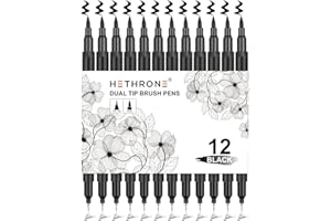 Hethrone Black Markers for Drawing - Brush Pens with Felt Tips for Artists - Calligraphy Pens, 12 Pack
