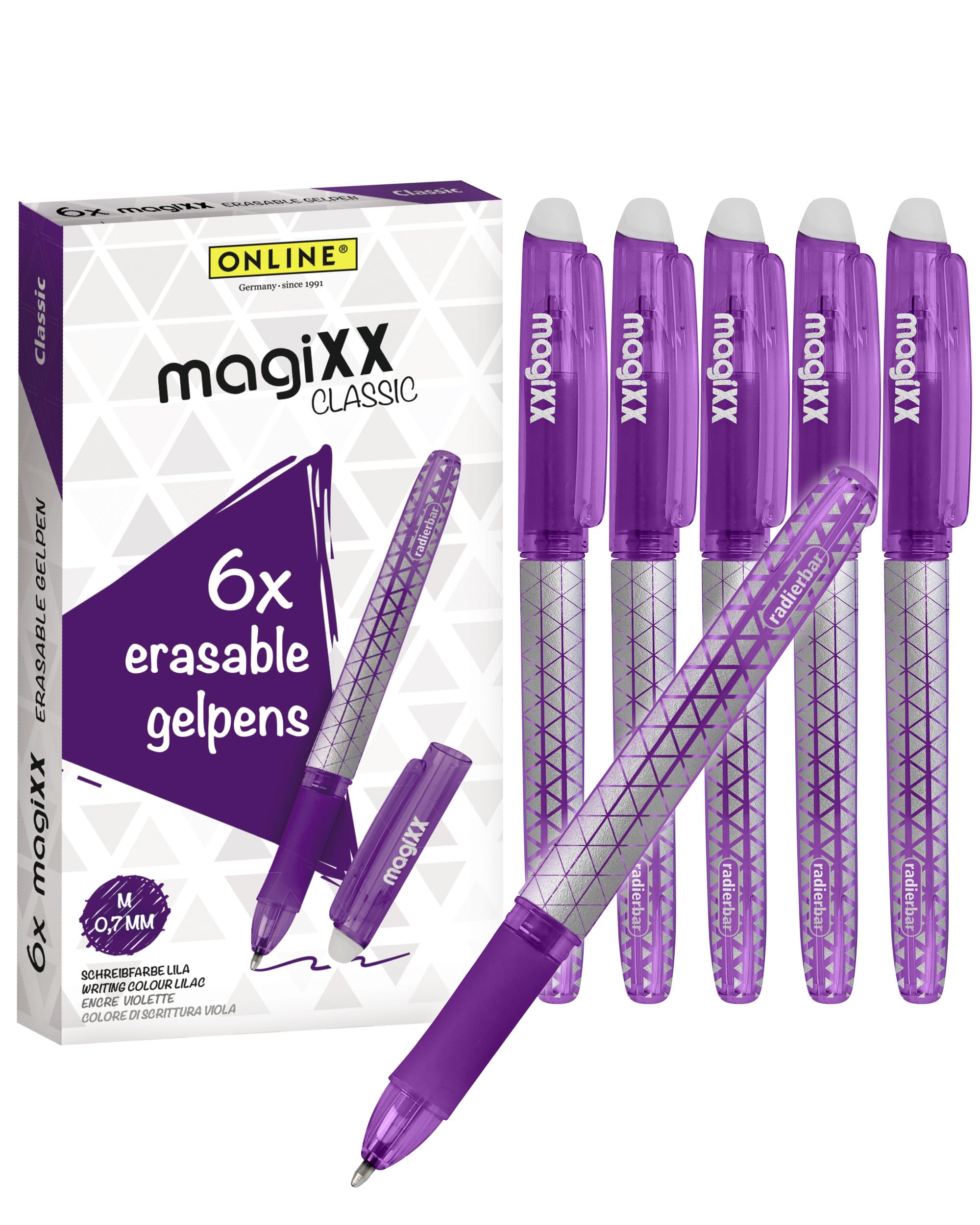 Online MagiXX Erasing Pens, 6 x Gel Pens Purple with 0.7 mm Line Width, Rollerball Pen Erasable for Learning to Write & Office, Pen Set, Ballpoint Pen for Students, Students — image 1
