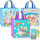 Spongebob Tote Bags, Large Reusable Grocery Bags - 3 Pack Bundle | 16" Tote Bags for Shopping Groceries Gift Bags for Kids Adults Features SpongeBob, Patrick Star, Squidward, Stickers, More