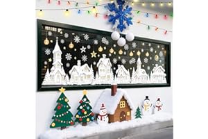 decalmile Merry Christmas White House 3D Double Sided Window Clings Xmas Tree Snowman Snowflake Winter Anti-Collision Glass D