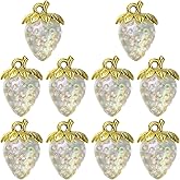 COGCHARGER 10 Pcs Strawberry Fruit Food Charms for Jewelry Making Resin Pendants Brass Leaf for Bracelets Earrings Necklace DIY Crafts