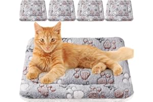 Tuanse 4 Pack Ultra Soft Dog Cat Bed Mat with Cute Prints Reversible Fleece Dog Crate Kennel Pad Cozy Washable Thickened Hamster Guinea Pig Pet Bed Mat for Small Animals (21 x14 Inches,Light Gray)