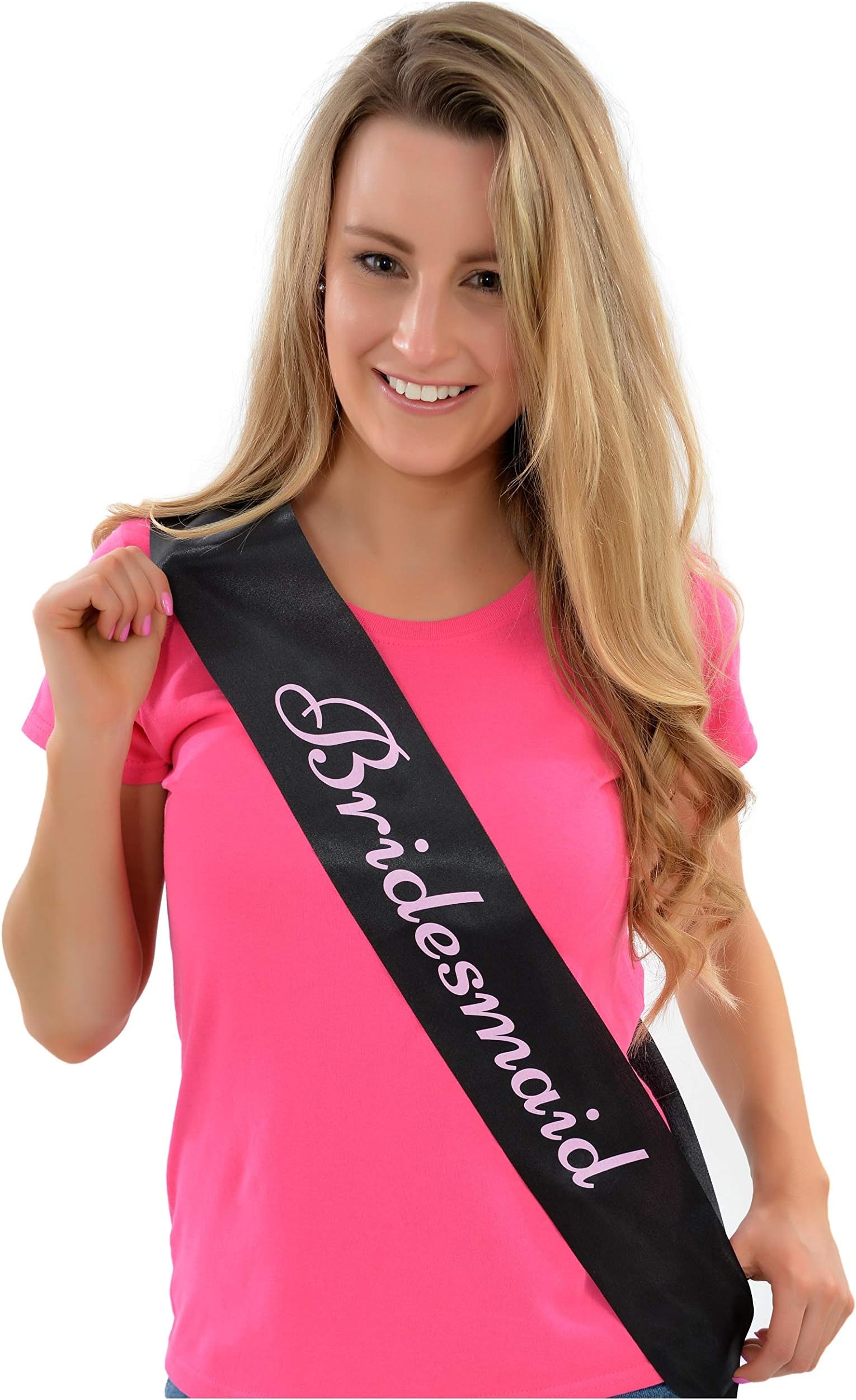 Hen Party Superstore Bridesmaid Sash Black With Pink Writing