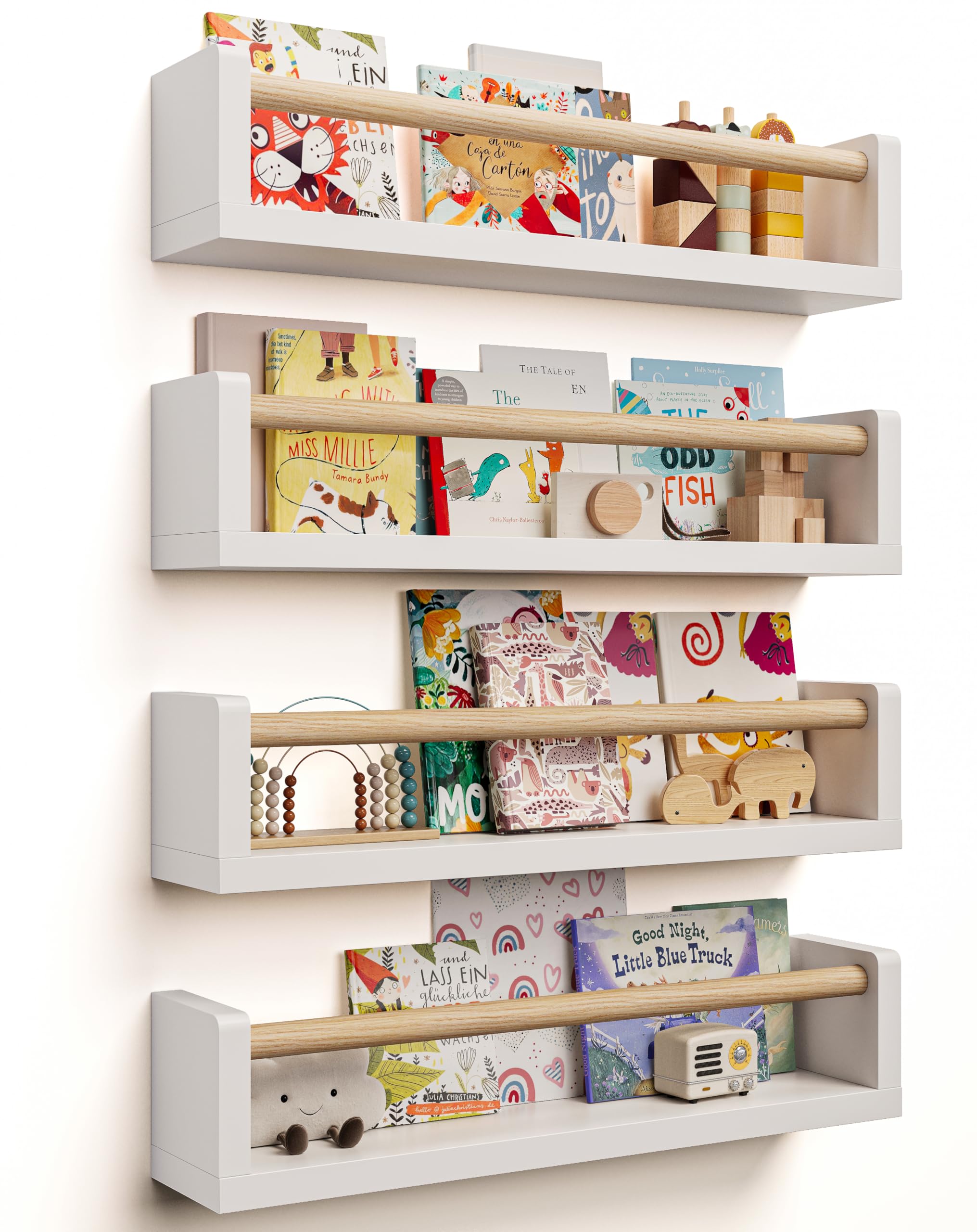 Photo 1 of Seocry Nursery Book Shelves - 4 Pack, Wall Book Shelves for Bedroom Kids, Kids Wall Book Shelf, Book Shelf for Kid Rooms, Toddler, Baby, Play Room, Nursery Decor