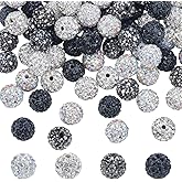 PH PandaHall 4 Colors Black White Rhinestones Beads 100pcs Crystal Diamond Beads 10mm Pave Disco Ball Bead Polymer Clay Craft Bead for Necklace Bracelet Earring Jewelry Making Party Decor