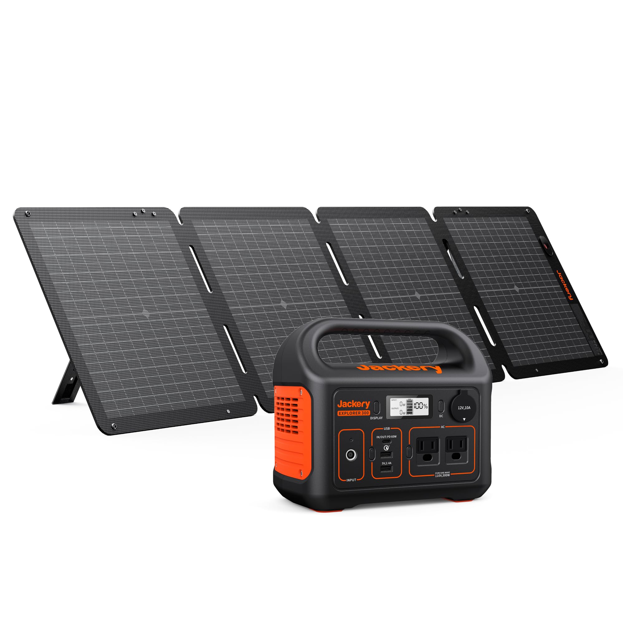 Jackery Solar Generator 300, 293Wh Power Station with 40W Solar Panel, 300W Pure Sine Wave AC Outlet for RV Outdoors Camping Travel Blackout