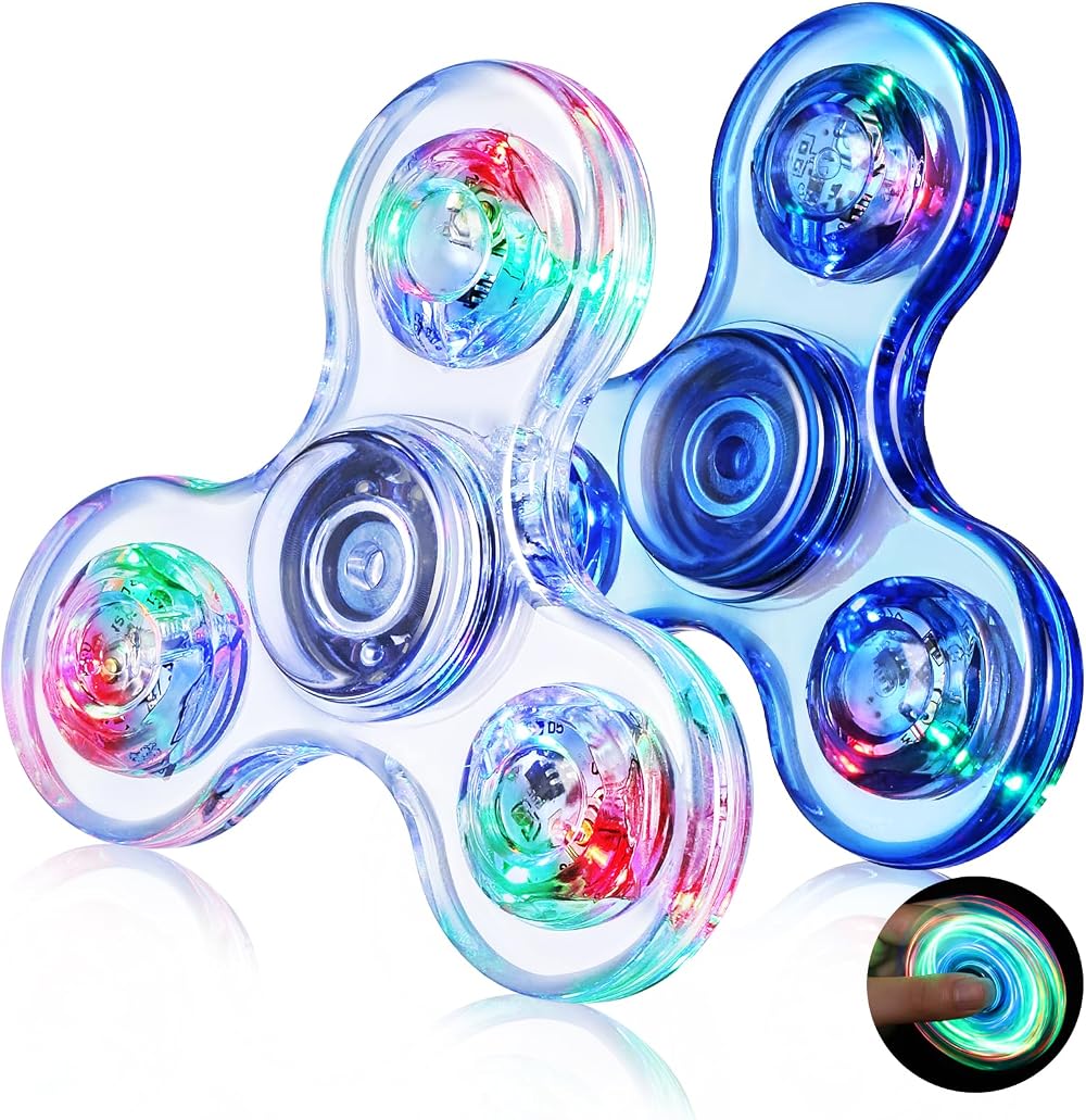 Gigilli Glow Fidget Spinner 2 Pack LED Light Up Crystal 3 Modes