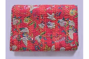 MAVISS HOMES Beautiful and Comfortable Indian Vintage Floral Printed Cotton Kantha Quilt | Throw Blanket Bedspread | Vintage Quilt | Home Décor |Bedding; Floral 4