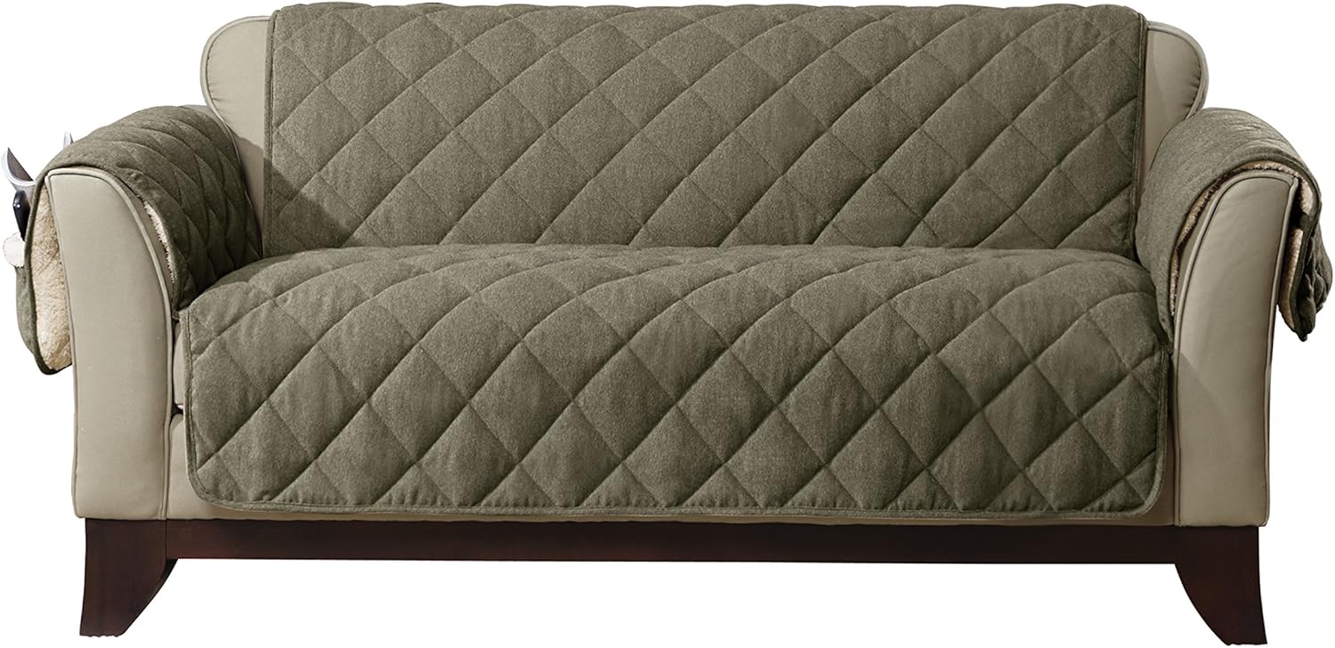 SureFit Flannel/Sherpa, Loveseat, Loden