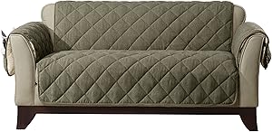 SureFit Flannel/Sherpa, Loveseat, Loden