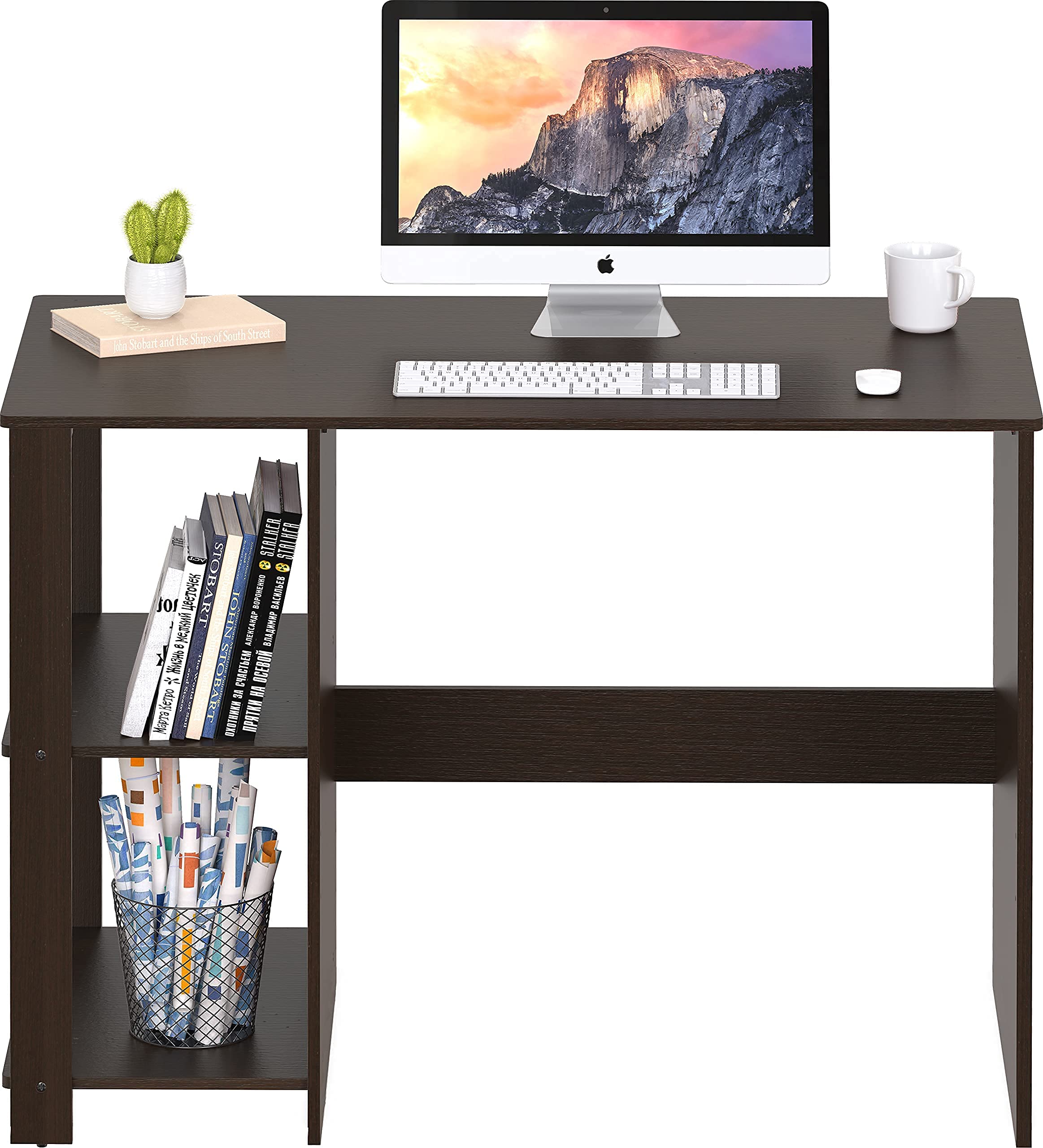 SHW 38-Inch Home Office Computer Desk with Shelves, Espresso