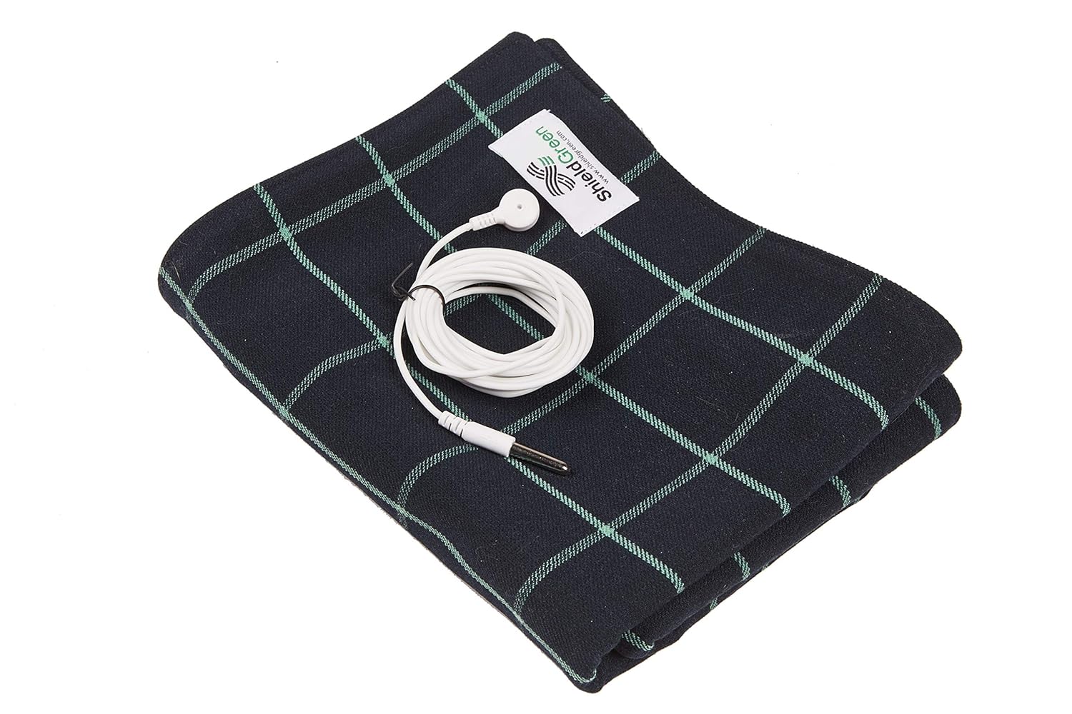 Shieldgreen-EMF,RF Shielding+ Earthing Therapy Blanket-Modern Check, Green Color, Stainless Steel Yarn 30% Fabric+Earthing snap(Length 3m) for Grounding