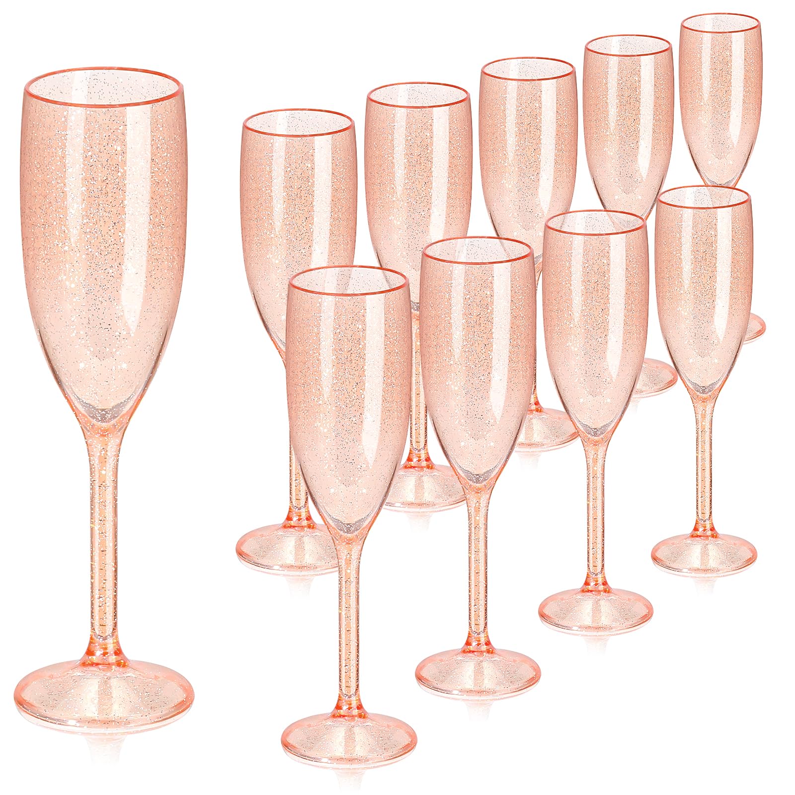 Photo 1 of XUWAIDSGN 10 Pcs Reusable Champagne Flutes Plastic Wine Glasses Bulk Vintage Champagne Flutes Mimosa Bar Glasses Stemmed Drinking Cups 5.4OZ for Christmas Birthday Wedding Bride