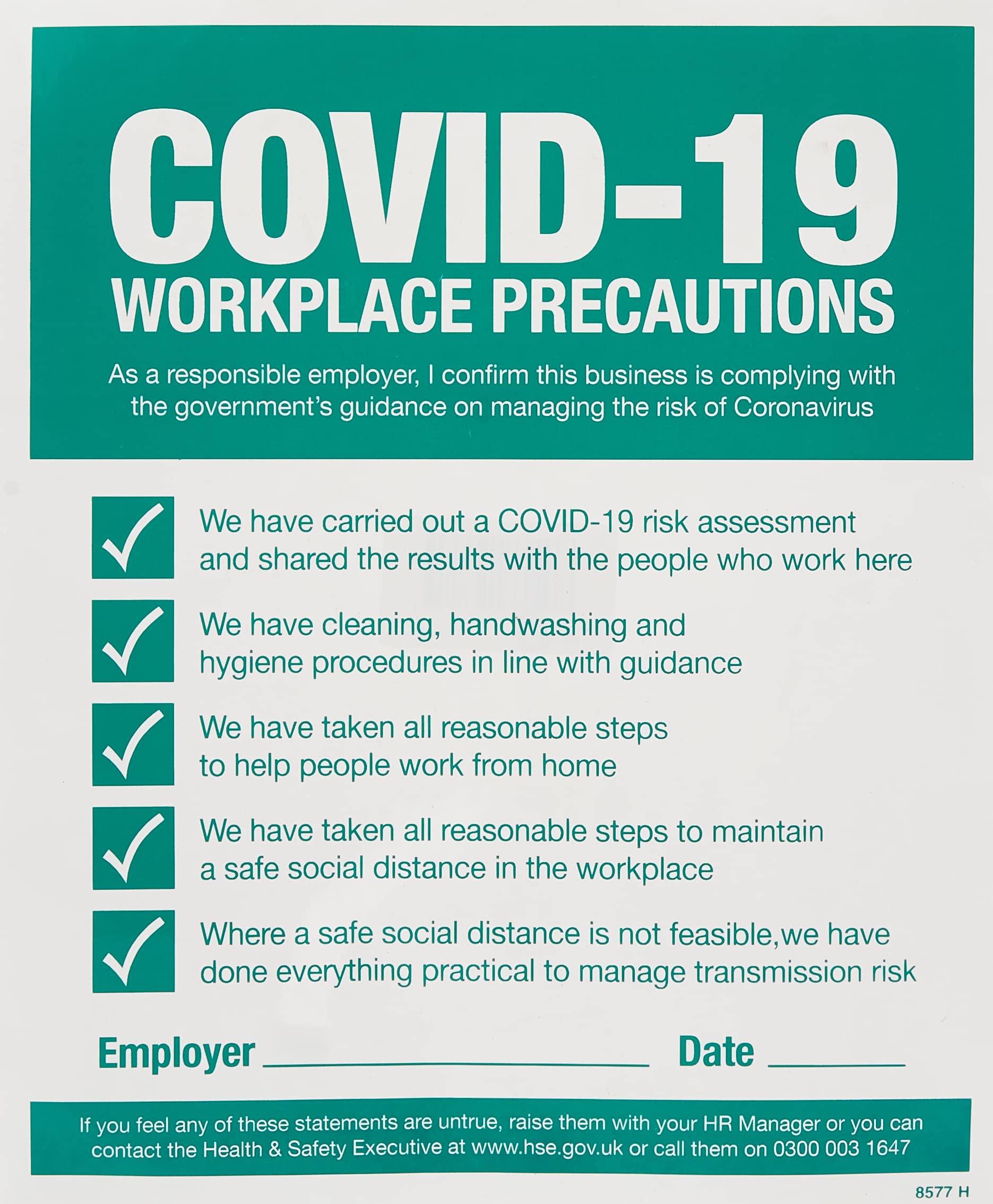 Caledonia Signs 28577H Workplace precautions - COVID19 compliance notice