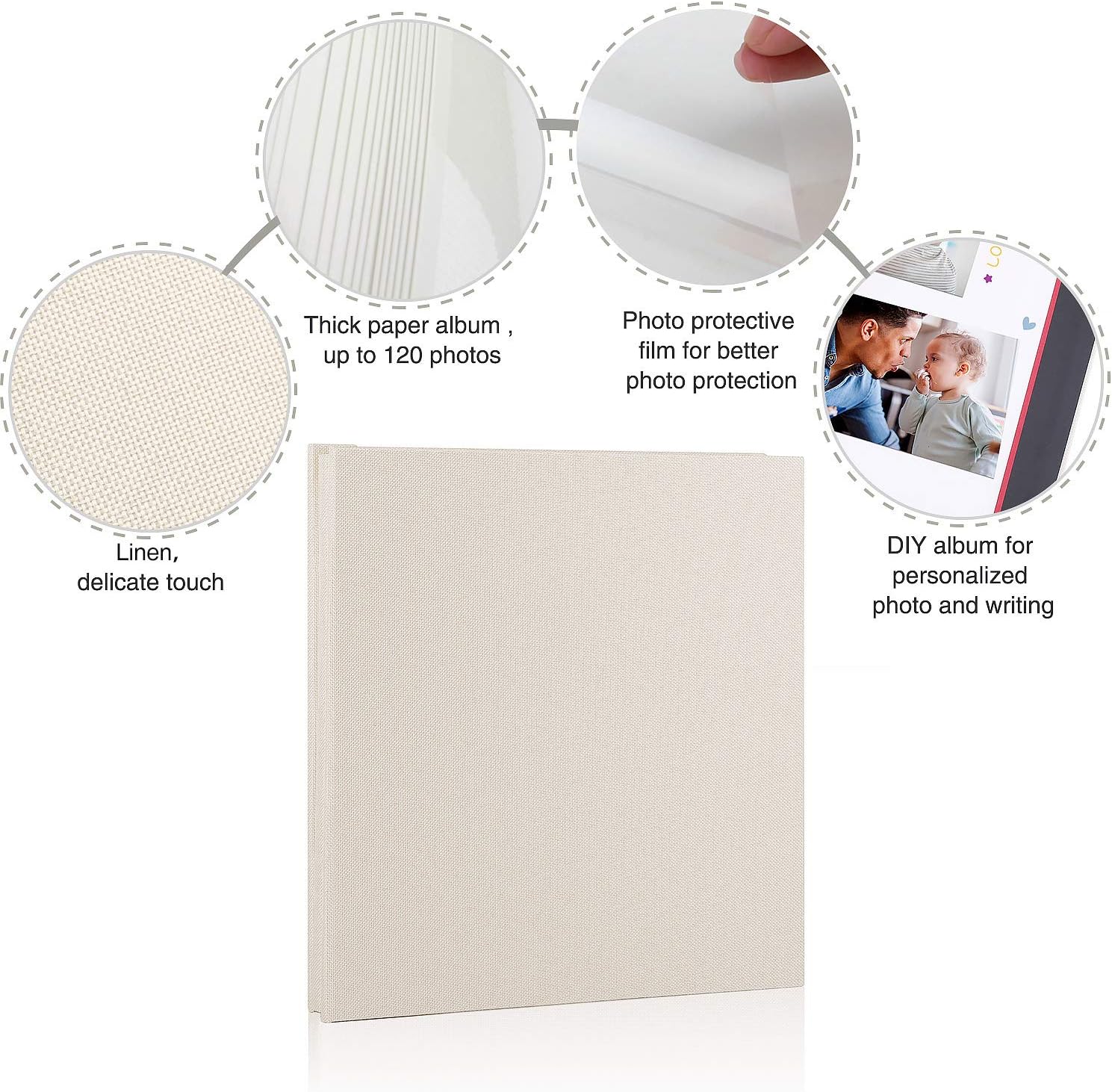 Minlna Photo Album Scrapbook Linen Art with Protective Film Save Images Permanently - Image 4