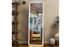 GLSLAND LED Full Length Mirror - 56" x 20" Floor Standing Mirror with Light for Bedroom/Cloakroom -Dimmable & 3 Color Lighting/Wall Mounted Full Body Mirrors