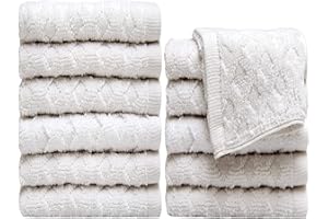 PH PLEASANT HOME Pleasant Home Wash Cloths Set - 12 Pack (12” x 12”) – 488 GSM- 100% Ring Spun Cotton Wash Cloth - Super Soft and Highly Absorbent Face Towels (White, Diamond Design)