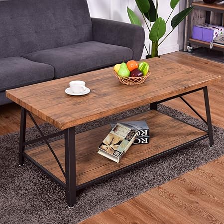Moderner Couchtisch, Holz mit Metall-Tisch, rustikaler Mitteltisch mit