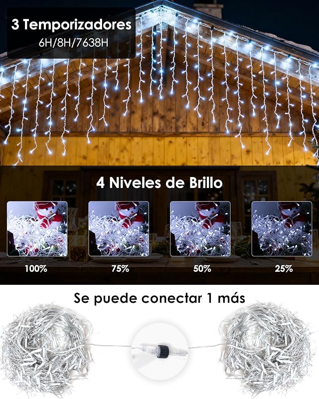 Cortina Luces Navidad Exterior 10M, 400LED Cadena de Luces, Guirnalda Luces de Cascada Prolongable, Función de Memoria, Temporizador, Decoración para Navidad, Fiesta, Boda, Jardín, Balcón, Ventana — foto 2 de 7