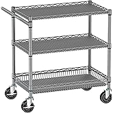 Folews 3 Tier Rolling Cart Heavy Duty, Utility Cart with Wheels Kitchen Storage Metal Trolley Organizer with Adjustable Shelv