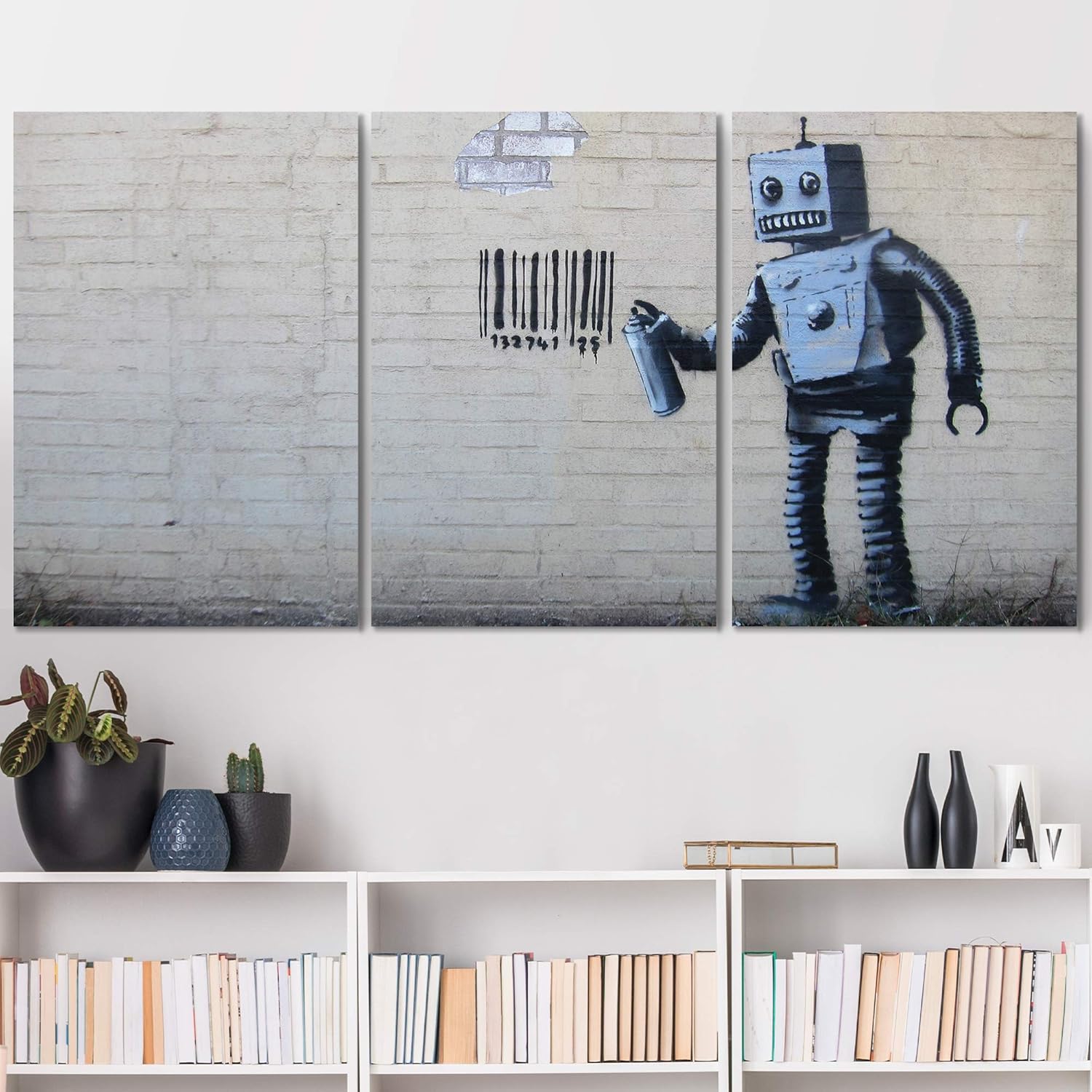 Amazon Com Wall26 Robot Graffiti Banksy Street Canvas Art Wall Art 16 X24 X3 Panels Posters Prints
